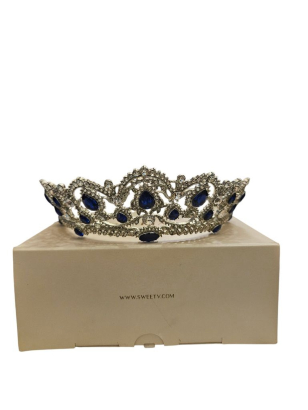 SWEETV Silver & Blue Rhinestone Tiara Crown, One Size